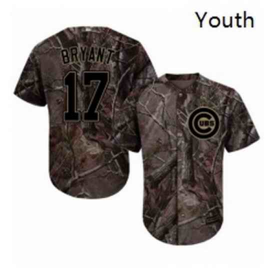 Youth Majestic Chicago Cubs 17 Kris Bryant Authentic Camo Realtree Collection Flex Base MLB Jersey